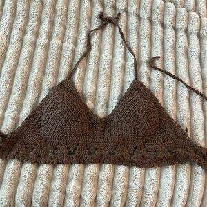 Brown crochet look crop top